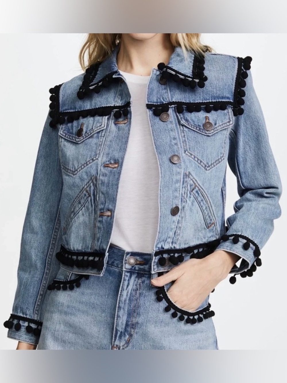 Marc Jacobs Cropped Pom-Pom Denim Jacket